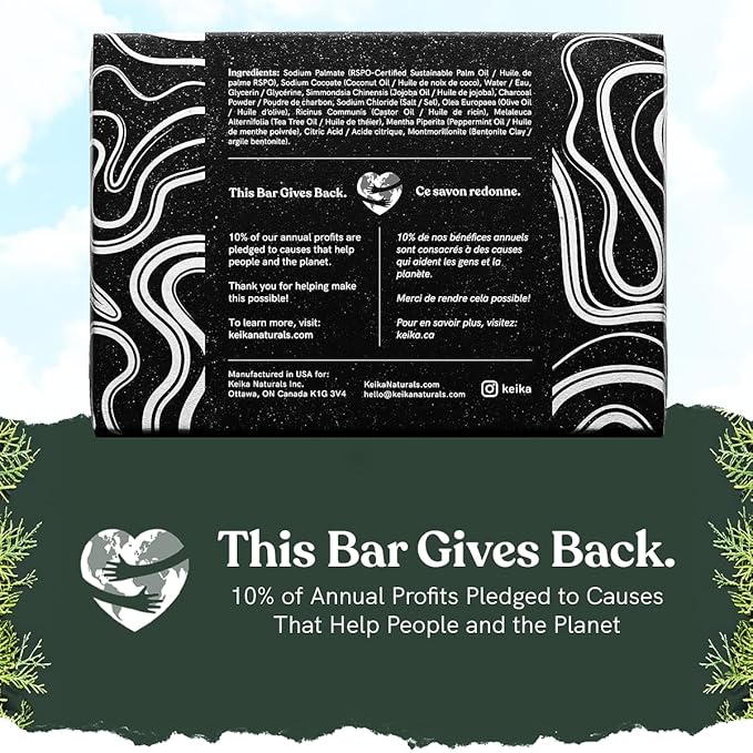 Keika Charcoal Black Soap Bar for Eczema, Psoriasis, Face, Body, Men Women Teens with Oily Skin, 5 oz.