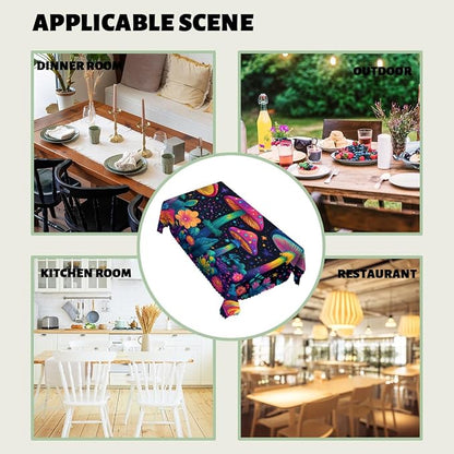 Mushrooms Decorative Rectangle Table Cloth Magic Psychedelic 60S Hippie Vintage Rectangle Table Cover Anti-Oil Tablecloth for Dining Tables, Parties, Wedding and Banquet Decoration 52" x 70"