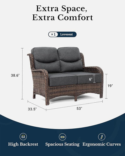 HILLGA Luxury Outdoor Furniture High Back Patio Sofa, Oversized Loveseat with 6'' Thick Cushions, Ideal for Porch, Poolside, Deck, and Yard (Dark Gray)