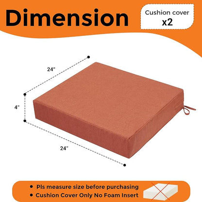Magpie Fabrics Indoor Outdoor Cushion Cover Replacement 2 Pack, NO Insert! Water Repellent Slipcover with Ties Decor for Patio Garden Chair Sofa Bench Wicker(Coral, 24x24x4 Inch)
