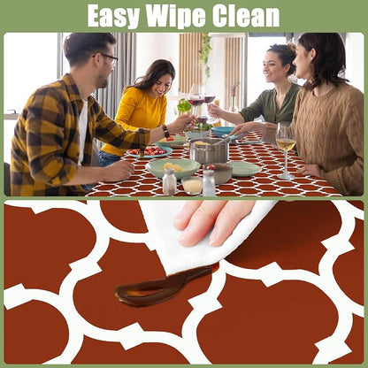 Smiry Picnic Fitted Table Cover, 8 Foot Flannel Backed Vinyl Tablecloth | Waterproof Elastic Stretch Table Cloth, Wipeable Plastic Tablecloth for Camping, Indoor & Outdoor (Rust, 30" x 96")