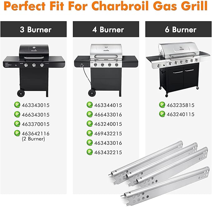Yiming Grill Replacement Parts for Charbroil Advantage Series 4 Burner 463344015 463343015 463433016 463240115 463240015 463432215 Gas Grills, Burner Tubes, Heat Plates, Carryover Tubes.
