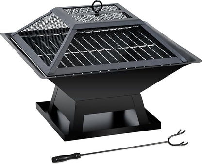 19.8inch Portable Small Fire Pit with a Removable Ash Pan, Fire Poker, Mesh Lid, 2 in 1 Square Outdoor Fireplace for BBQ, Outside Heating, Bonfire Party, Camping, Backyard, Patio, RV Trip