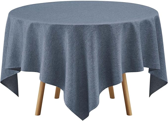 Decorelia Faux Linen Square Tablecloth for Dining Room,Waterproof Texture Decorative Farmhouse Rustic Table Cloth for Indoor Outdoor Party Holiday Banquet Picnics Patio,52x52 Inch (Square),Denim Blue