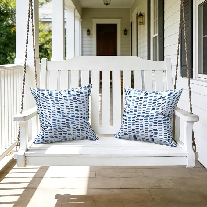 LVTXIII 2 Pack Outdoor Throw Pillow Covers for Patio Furniture, 16x16 Inch Square Pillow Case, Water-Repellent Cushion Covers for Garden, Porch, Sofa, A Pebble Blue