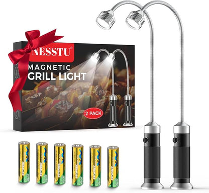 Grill Light Gifts for BBQ Lovers: 2 Pack Grilling Gifts for Men Outdoor BBQ | 8.3in 360° Adjustable Gooseneck, Strong Magnet, Hands Free, Barbecue Accessories for Night Cooking Gadgets for Husband Dad