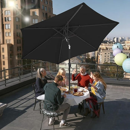 FLAME&SHADE 10ft Patio Umbrella - Outdoor Umbrella with 6 Sturdy Ribs, Push Button Tilt and Crank, UV Protection Table Market Umbrella for Pool, Porch，Garden, Deck, Backyard(Black)