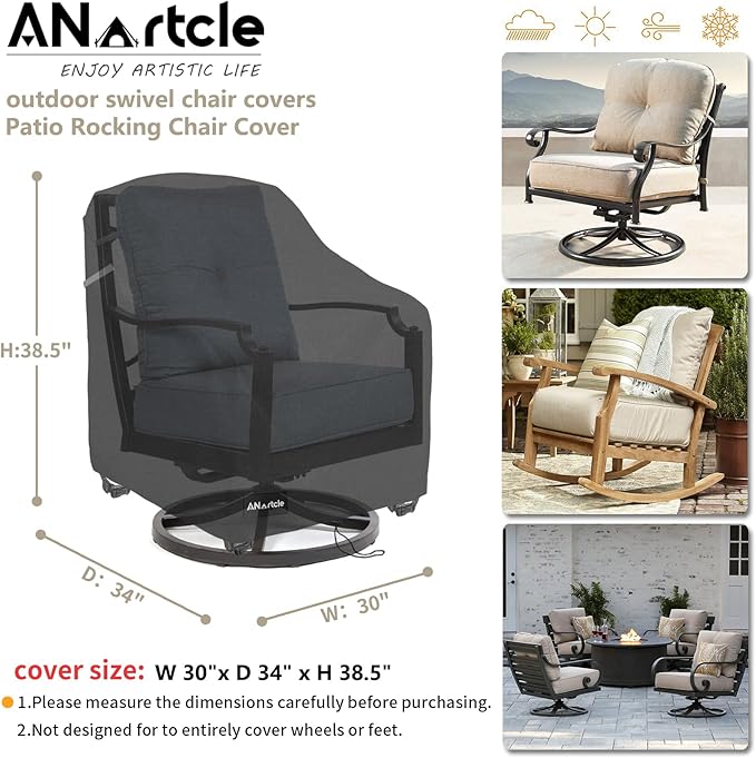 ANartcle Swivel Patio Chair Cover 4 Pack,600D Waterproof Heavy Duty Outdoor Chair Cover(30 W x 34 D x 36 H inches),Patio Furniture Covers,Outdoor Furniture Covers Waterproof,Black