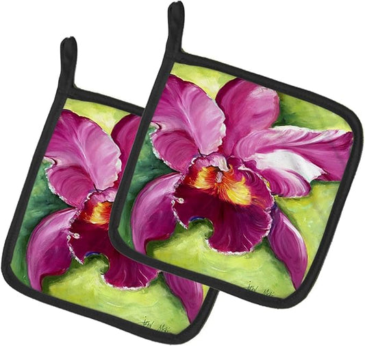 Caroline's Treasures JMK1270PTHD Orchid Pair of Pot Holders Kitchen Heat Resistant Pot Holders Sets Oven Hot Pads for Cooking Baking BBQ, 7 1/2 x 7 1/2