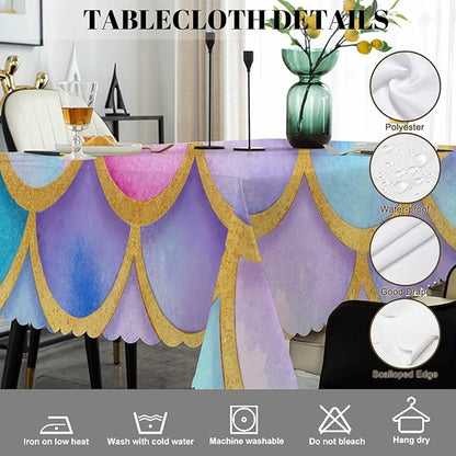 Swono Decorative Rectangle Table Cloth Mermaid, Rainbow Animal Fish Skin Mermaid Scales Polyester Tablecloth Kitchen Table Cover for Dining BBQ Picnic Coffee Table 50x72, 4-6 Seats
