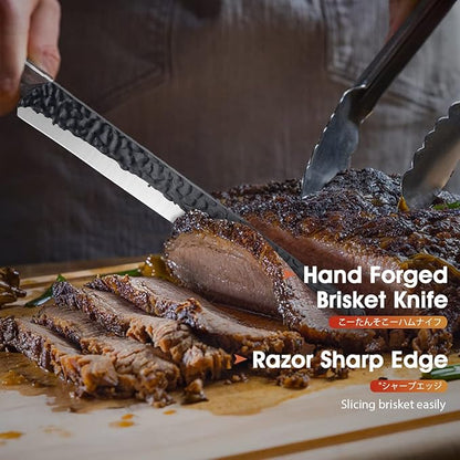 ROCOCO Brisket Carving Knife Hand Forged Slicing Knife for Meats, Ribs, Roasts, BBQ Christmas Gifts