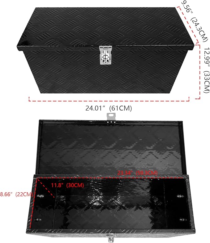24 Inch Tool Box Flatbox Truck Bed Toolbox,RV Storage Organizer,Truck Tools Chest Box With Side Handle & Lock Key Compatible with Trailer Pickup,Black Aluminum 5 BarTread ToolBox(24"x10"x11")
