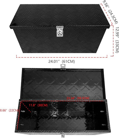 24 Inch Tool Box Flatbox Truck Bed Toolbox,RV Storage Organizer,Truck Tools Chest Box With Side Handle & Lock Key Compatible with Trailer Pickup,Black Aluminum 5 BarTread ToolBox(24"x10"x11")