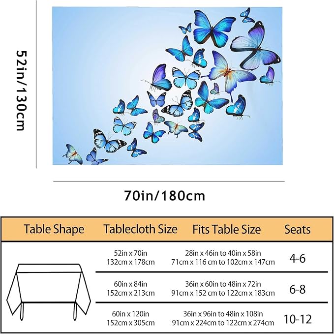 TKS MITLAN Tablecloth Butterflies Table Cloth Rectangle Table 52 x 70 Inch Blue Flying Butterflies Kitchen Decorations for Home Dinner Party