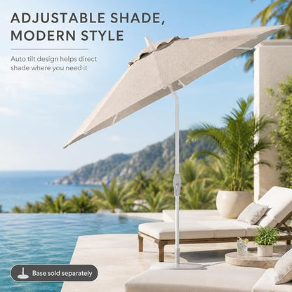 Treasure Garden 9ft Patio Umbrella - Outdoor Furniture Market Umbrella – Deluxe Auto-Tilt – White Aluminum Frame (Sunbrella, Cast Silver)