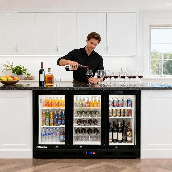 Back Bar Cooler Under Counter Beverage Refrigerator, 12.8 Cu Ft Undercounter Fridge,3 Door 5 inch Commercial Beer Built-In Cooler with LED Light Adjustable Shelves Safety Locks,ETL Approval