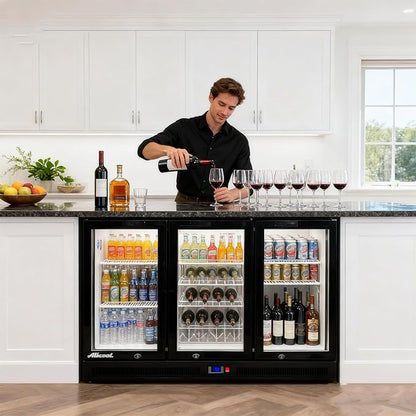Back Bar Cooler Under Counter Beverage Refrigerator, 12.8 Cu Ft Undercounter Fridge,3 Door 5 inch Commercial Beer Built-In Cooler with LED Light Adjustable Shelves Safety Locks,ETL Approval