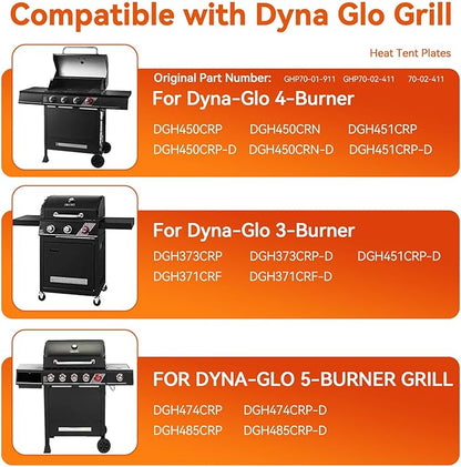Grill Replacement Parts for Dyna-Glo 4 Burner DGH450CRP DGH451CRP, Set of 4 Porcelain Steel Grill Heat Plates Shield + 3-Pack Cast Iron Cooking Grill Grates Kit for Dyna Glo 3/4 Burner Grill