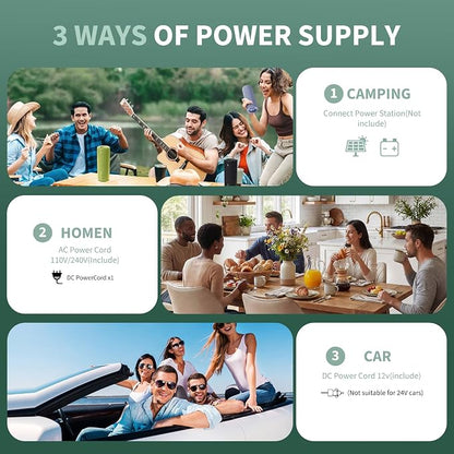Garvee 8L Electric Cooler & Warmer, Portable Car Refrigerator with Auto-Lock Handle, 12V DC for Cars & Trucks, Equipped with 110V AC Household Power Cord, Plug-in Cooling Fridge, Gray&Green