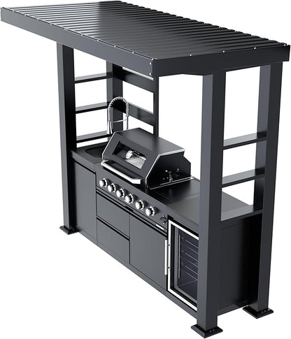 97-Inch 4-Burner 72000 BTU Stainless Steel Propane Gas Grill Outdoor Kitchen Island with Canopy,648Sq.In Cooking Area,Wine Cooler,Refrigerator,Rotisserie,for Backyard BBQ,Black