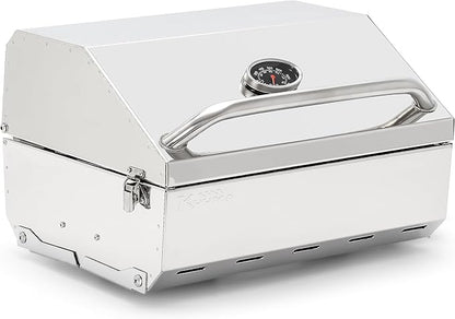 Camco Kuuma Stow N’Go 216 Elite Propane Grill | Features Built-In Thermometer & Push-Button Igniter | Includes Fold Away Legs & Removable Warming Rack | Use as Camping Stove and More (58155)