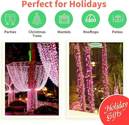 33ft Valentine Lights String, 100 LED Green Wire Pink Fairy Starry String Lights Plug in,16 Lighting Modes for Valentines Day Tree Decorations Wedding Party Decoration (Pink)