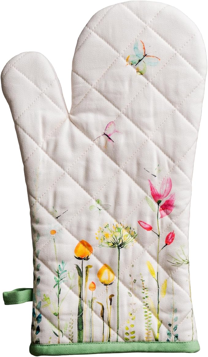 Maison d'Hermine Oven Gloves 100% Cotton Oven Mitt 7" x 13" with Loop Heat Resistant BBQ Cooking Gloves Baking Grilling Kitchen Hotel Home Farmhouse Spring Summer (Pack of 1, Botanical Fresh)