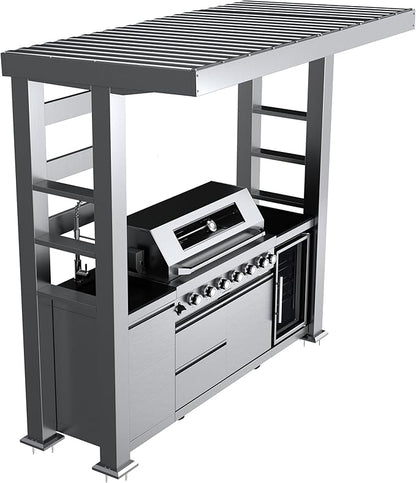 94-Inch 6-Burner 85000 BTU Stainless Steel Natural Gas Grill Outdoor Kitchen Island with Canopy,684Sq.In Cooking Area,Wine Cooler,Refrigerator,Rotisserie,For Backyard BBQ,Silver