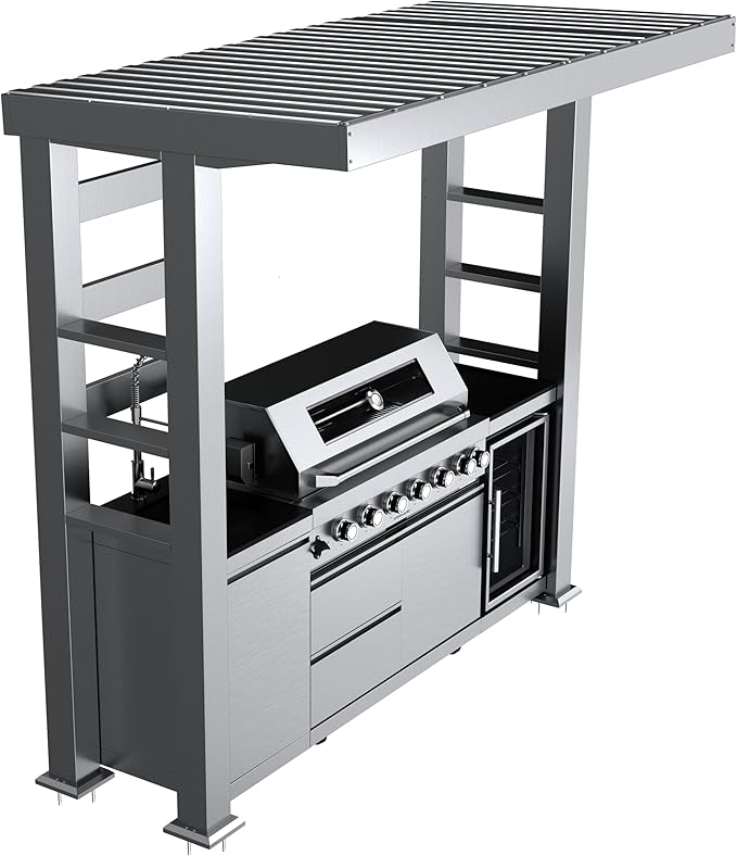94-Inch 6-Burner 85000 BTU Stainless Steel Propane Gas Grill Outdoor Kitchen Island with Canopy,684Sq.In Cooking Area,Wine Cooler,Refrigerator,Rotisserie,For Backyard BBQ,Silver