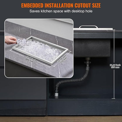 VEVOR Drop in Ice Chest, 20" L x 14" W x 12" H Stainless Steel Ice Cooler, Commercial Ice Bin with Cover, 40 qt Outdoor Kitchen Ice Bar, Drain-Pipe and Drain Plug Included, for Cold Wine Beer | Commercial Ice Bin with Cover, 40 qt Outdoor Kitchen Ice B...
