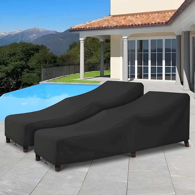 Arcedo Patio Chaise Lounge Cover Waterproof 2 Pack, Lounge Chair Covers for Outdoor Pool Lounger and Patio Furniture, 80" x 30" x 26" H, Black