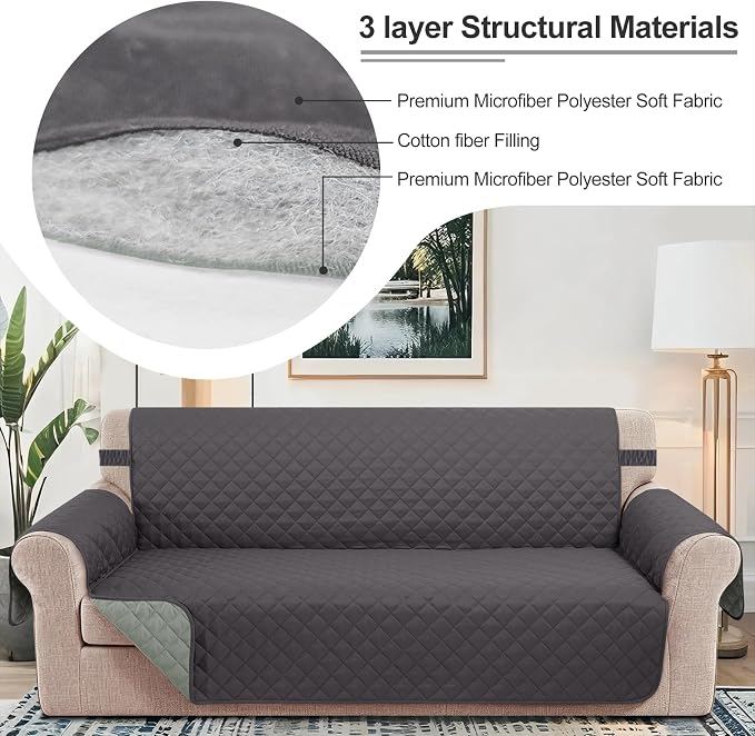 Reversible Couch Cover for 3 Cushion, Sofa, Dark Grey | Couch Cover for Sofa, Pet Friendly Water Repellent Couch Sofa Cover, Washable Furniture Protector with Elastic Straps