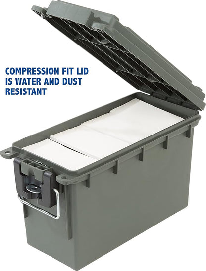 Sheffield 12626 Ammo Storage Box, Stackable .30 Cal Field Boxes, Water and Dust Resistant, Lockable Storage Box with Handle, Secures Hunting Gear, Supplies, and Bullets, Made in USA, Green(Pack of 6)