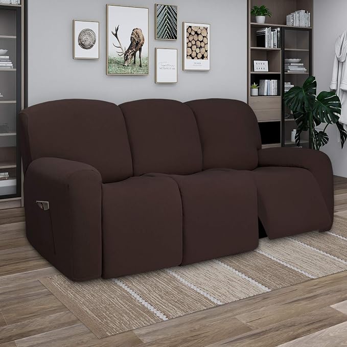 PureFit Super Stretch 3 Seats Recliner Sofa Couch Cover with Pocket | Non Slip Soft Sofa Slipcover, Washable Spandex Reclining Furniture Protector for Kids, Pets (Recliner Sofa, Chocolate)