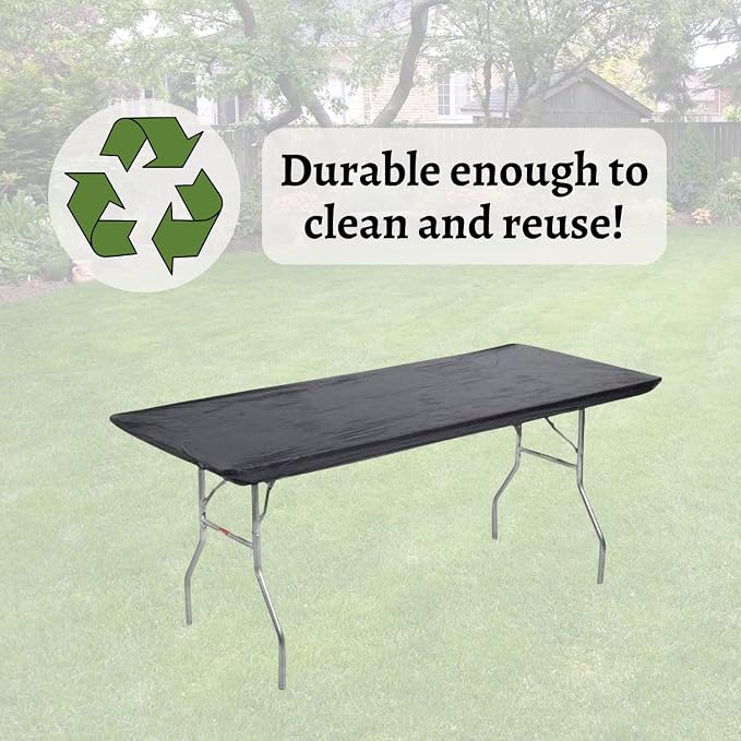 6' Rectangular Plastic Table Covers 30" x 72", Bundle of 10 (Black)
