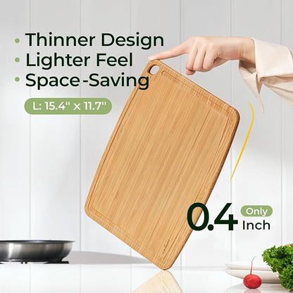 Keechee Dishwasher Safe Bamboo Cutting Boards 15.4x11.7in Heat-Resistant Chopping & Charcuterie Board with Juice Groove, Durable Lightweight Kitchen Essentials for Meat, Vegetables, Easy Clean