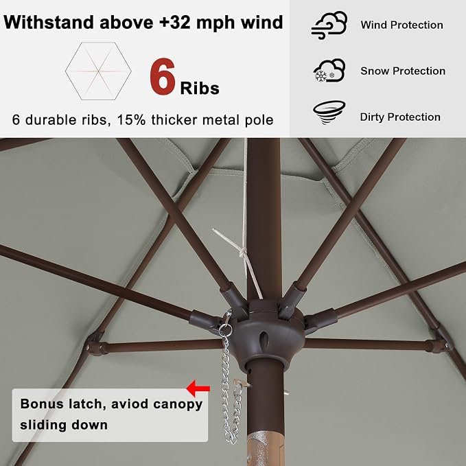 ABCCANOPY 7.5FT Patio Umbrella Outdoor 6 RibsTable Umbrella(Gray) | Fade & UV Resistant Fabric,6 Fiberglass Ribs,Smooth Crank System,Wind Resistance,Great for Patio,Backyard,Garden,Deck