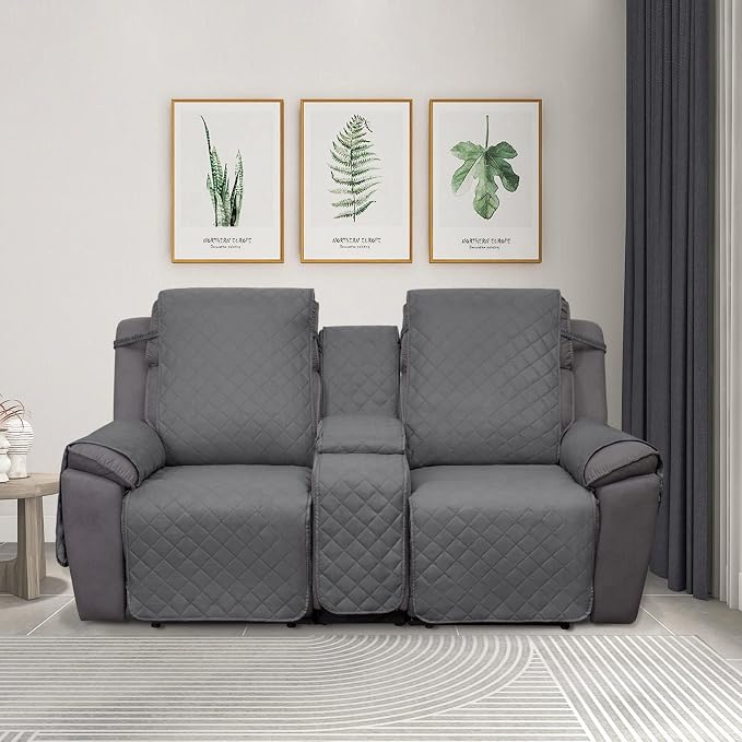 PureFit Water Resistant Reversible Loveseat Recliner Couch Cover for Double with Console – Non Slip Split Sofa Cover, Washable Reclining Cover for 2 Seat Recliner (2 Seat, Gray/Light Gray) | Double with Console, Non Slip Split Sofa Cover, Washable Recl...