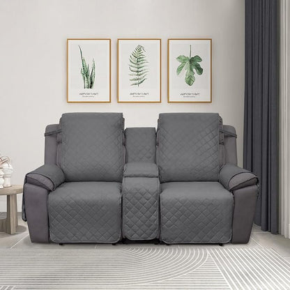 PureFit Water Resistant Reversible Loveseat Recliner Couch Cover for Double with Console – Non Slip Split Sofa Cover, Washable Reclining Cover for 2 Seat Recliner (2 Seat, Gray/Light Gray) | Double with Console, Non Slip Split Sofa Cover, Washable Recl...