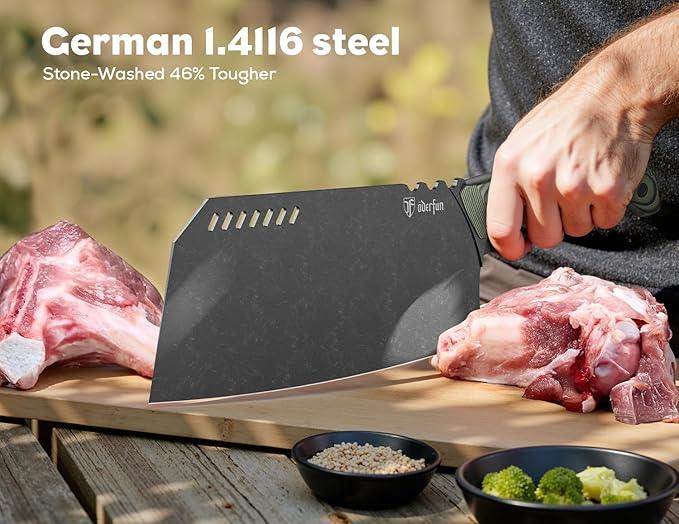 9 Inch Meat Cleaver - Rust-Resistant Full-Tang Steel, G10 Non-Slip Handle - Professional Bone Cutting Knife for Outdoor Cooking & Butcher Use with Gift Box - Knife For Men Dad Father