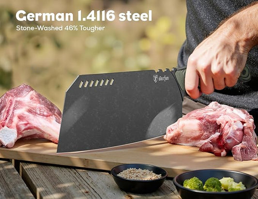 9 Inch Meat Cleaver - Rust-Resistant Full-Tang Steel, G10 Non-Slip Handle - Professional Bone Cutting Knife for Outdoor Cooking & Butcher Use with Gift Box - Knife For Men Dad Father