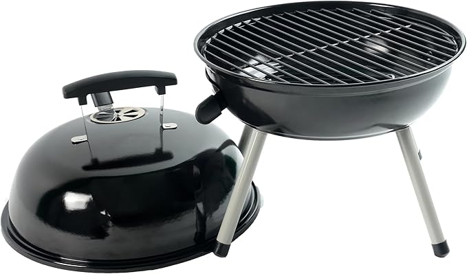 Black 14.5" Portable Charcoal Grill, Small Outdoor Barbecue Grill, Sturdy Steel Construction for Easy Grilling Anywhere