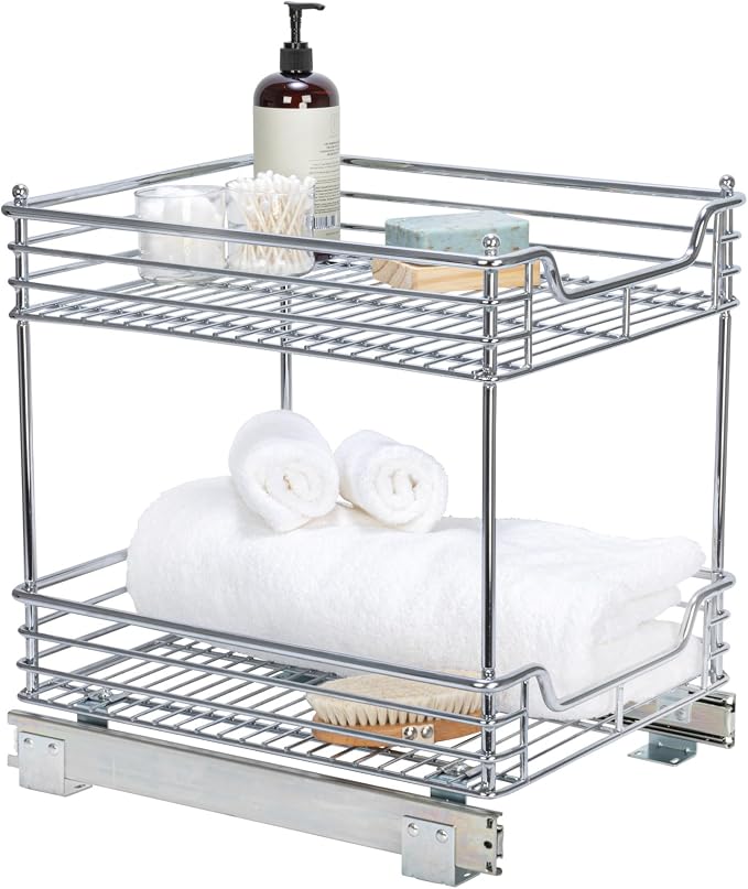 Household Essentials Chromed Steel 2-Tier Artisan Pull-Out Organizer