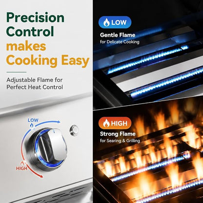 26 Inch BBQ Head Griddle Grill Combo for Outdoor Kitchen, Natural Gas Built-in Grills for Barbecue Island, 3-Burner, 3 * 15,000 BTU, Premium 304 Stainless Steel