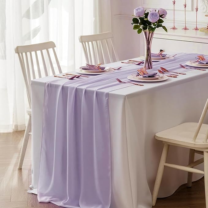 Purple Glitter Chiffon Table Runner 35x120 Inches 6 Pack for Christmas Home Dining Party Table Decor