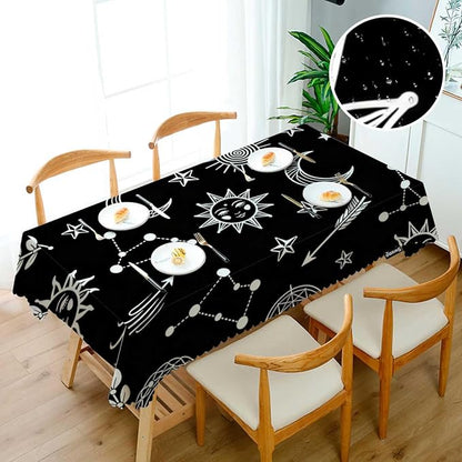 Swono Rectangle Tablecloth Sun and Moon Table Cover 52x70 Inch Stars Sun Moon Constellation Galaxy Space Table Cloth for Rectangle Tables Decorative Tablecloth for Dining Party Camping BBQ