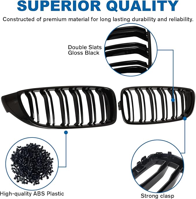F32 Grille - Front Kidney Grille Compatible with 2014-2020 4 Series F32/F33/F36 428i 430i 435i 440i，2015-2019 F82 F83 M4 3 Series F80 M3 Double Slats Glossy Black