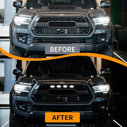 4PCS White Grille Lights LED，Universal Clip-On Car Front,IP66 Smoked Lens,Compatible with Dodge Ram 1500,Jeep Wrangler,Ford F150,Toyota Tacoma