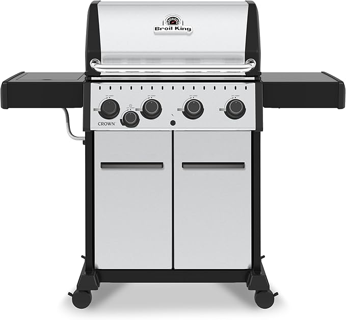 Broil King 865367 Crown S 440 4-Burner Natural Gas Grill in Stainless Steel with Side Burner