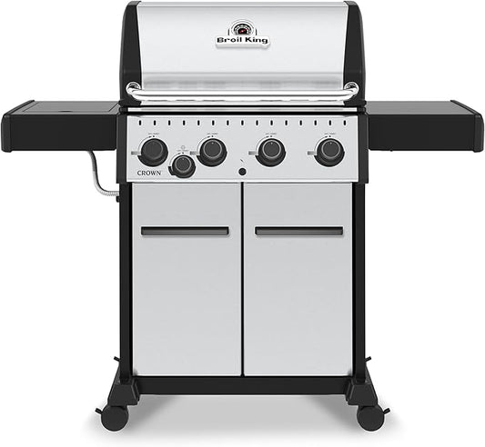 Broil King 865364 Crown S 440 4-Burner Propane Gas Grill in Stainless Steel with Side Burner